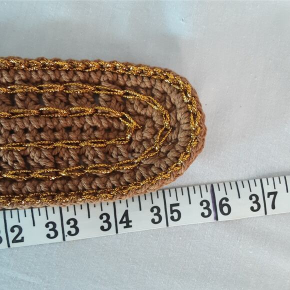 Boho Lux Golden Brown Crochet Belt Medium Waist Jumbro Statement Wrapped Buckle - Picture 9 of 11